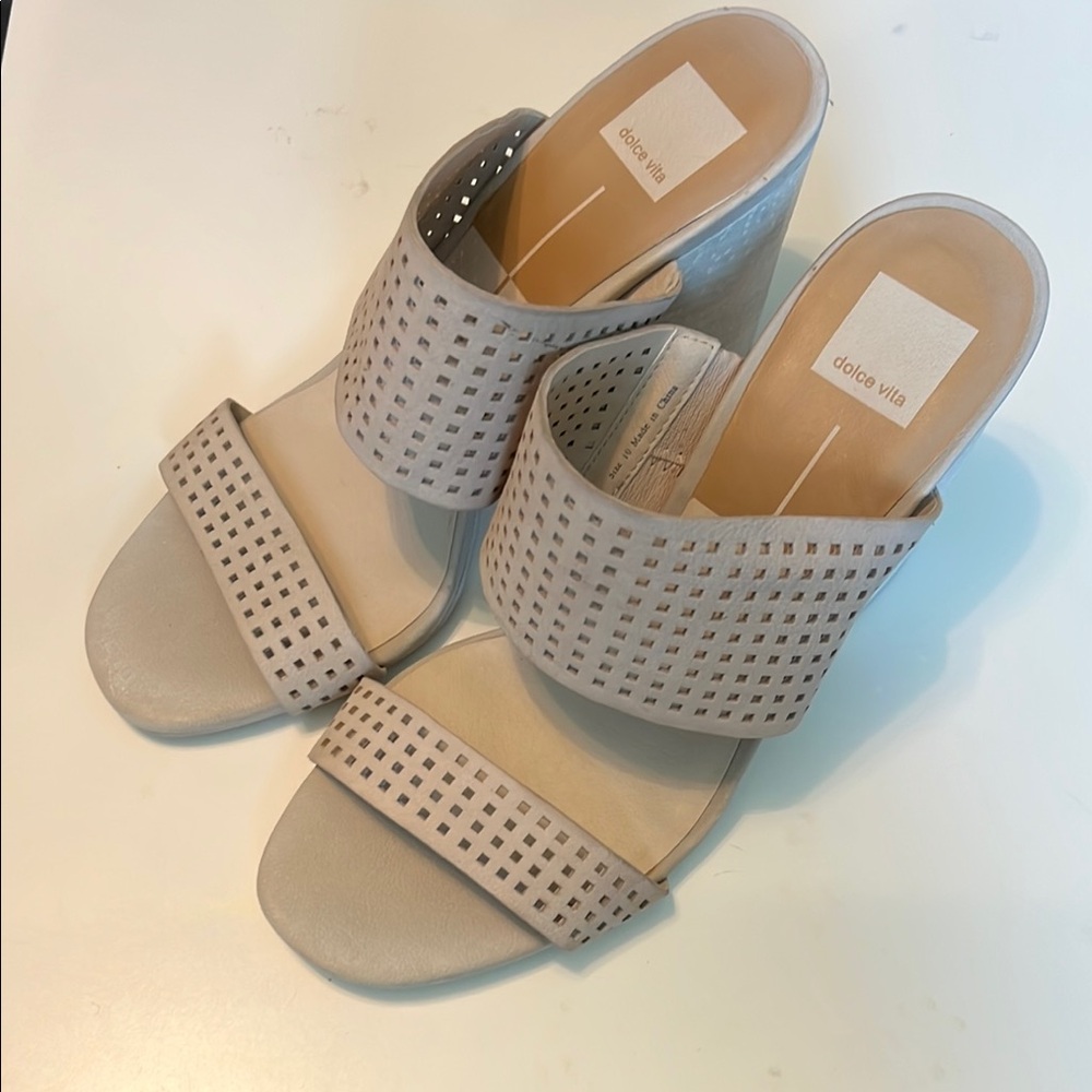 Dolce Vita Cream Mules with Perforated Straps